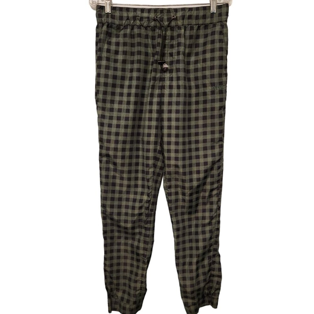 WESC Track Jogger Windbreaker Pants Nylon Womens XS Green Black Checkered EUC‎